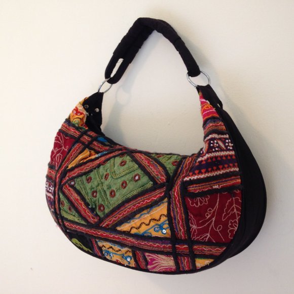 Patchwork Beaded Purse from India Black Hobo Bag - Picture 5 of 6